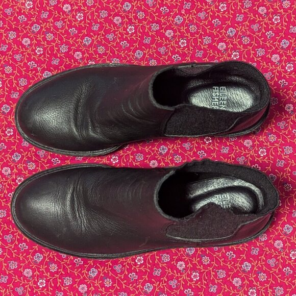 Eileen Fisher Chelsea Wedge Washed Leather Platform Lug Boot Chunky 7.5 - Picture 11 of 11